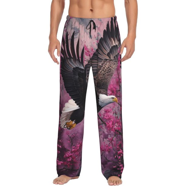 Fotbe Flower Bald Eagle Pantalones de Pijama para Hombre, Pantalones de Dormir, Pantalones de Casa con Cintura Ajustable y Bolsillos-Small