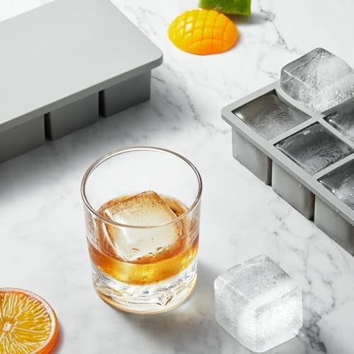 Silicone Large Ice Cube Trays with Lid Pack of 4, Stackable Big Square Ice Cube freezer Molds for Whiskey Cocktails Bourbon Soups Frozen Treats