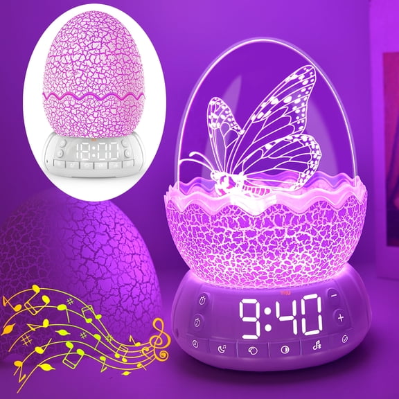Butterfly Night Light Sleep Lamp with Lullaby White Noise LED Décor Light with Digital Clock Alarm Clock Gifts for Boys & Girls (Butterfly)