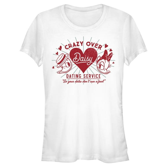 Junior's Mickey & Friends Valentine's Day Crazy Over Daisy Dating Service Graphic Tee White Small