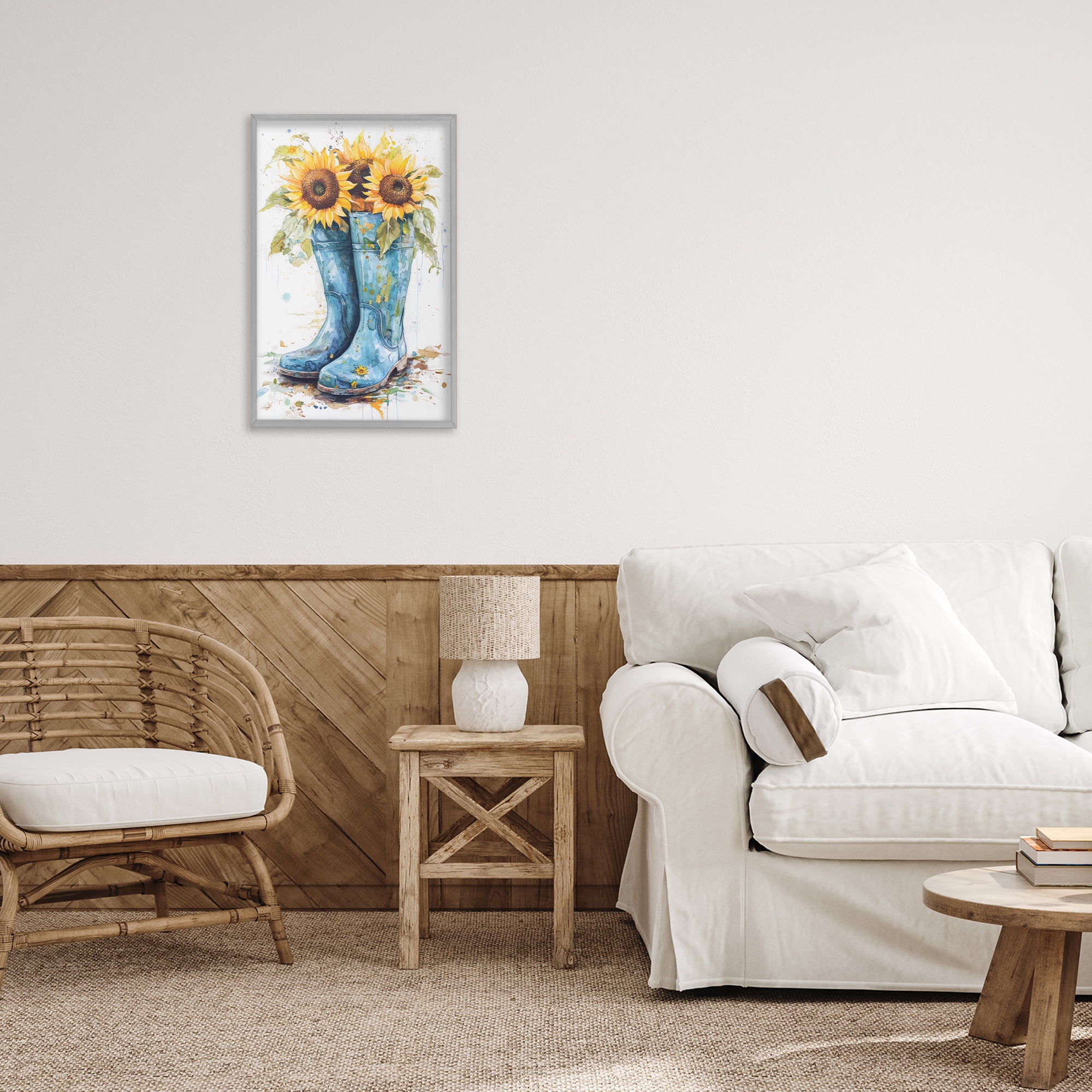 Stupell Industries Blue Rain Boots & Sunflowers Gray Framed Giclee Art, design by Tina LeCour