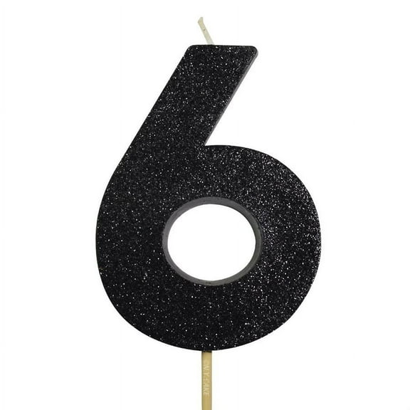 Black Glitter Number 6 Candle 4"