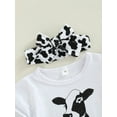 thumbnail image 5 of Franhais Baby Girls 3 Pcs Clothes Sets, Letter Cow Head Print Short Sleeve Tassels T-shirt Spot Pattern Shorts with Headband, 5 of 8