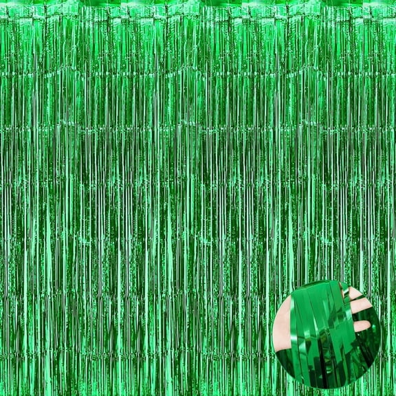 Green Stage Streamers Backdrop,Foil Fringe Backdrop Curtain,Metallic Tinsel Curtains,Shiny Household Wall Decorations,for Wedding,Carnival,Birthday,Christmas,Party