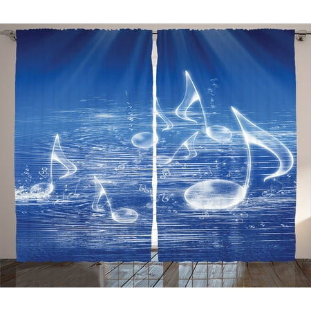 Bubble Panel - Curtains 2 Panels Set, Magical Water with Musical Notes Bubbles and Dancing Waves Fantasy Music More Than Real Decor, Living Room Bedroom Decor, Blue, by Ambesonne