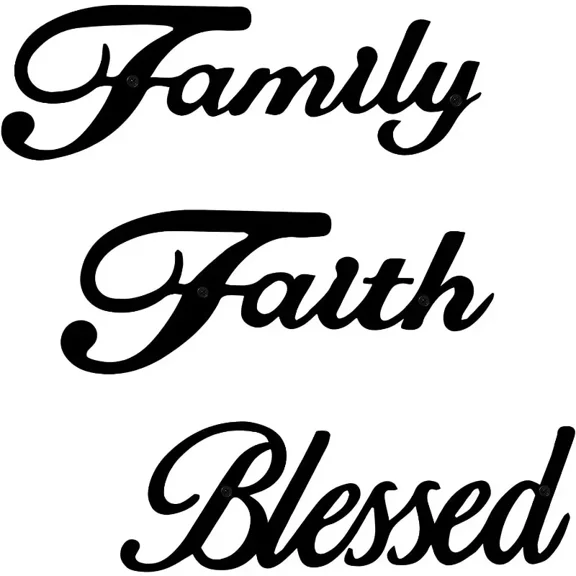 3 Pieces Blessed Family Faith Word Sign, Family Faith Blessed Black Metal Sign for Kitchen Bathroom Living Room Bedroom