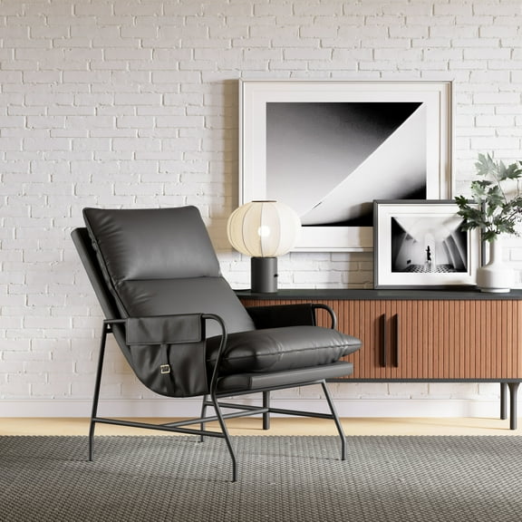 Halaus Accent Chair Black Accent Chair, Modern Style, Plush and durable faux leather fabric, Plywood, Indoor Living
