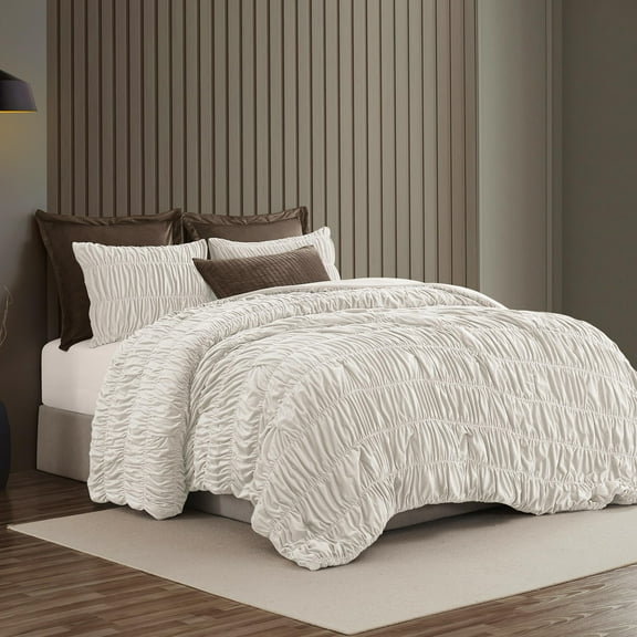 Wonderful Ruched Velvet Comforter Set - 3-Piece Lightweight All-Season Bedding