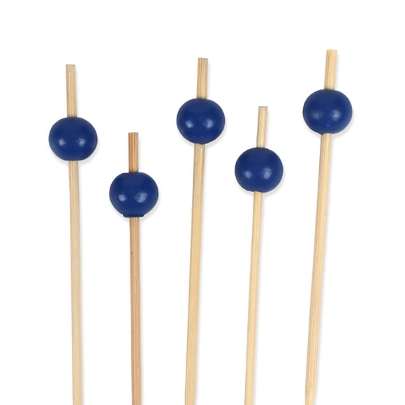 BambooMN Decorative Ball End Cocktail Fruit Sandwich Picks Skewers for Catered Events, Holiday's, Restaurants or Buffets Party Supplies - 4.7" Blue, 300 Pcs