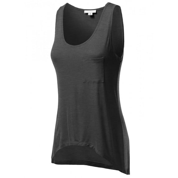 FashionOutfit Women's Scoop Neck Pocket Jersey Dip Hem Tank Tops