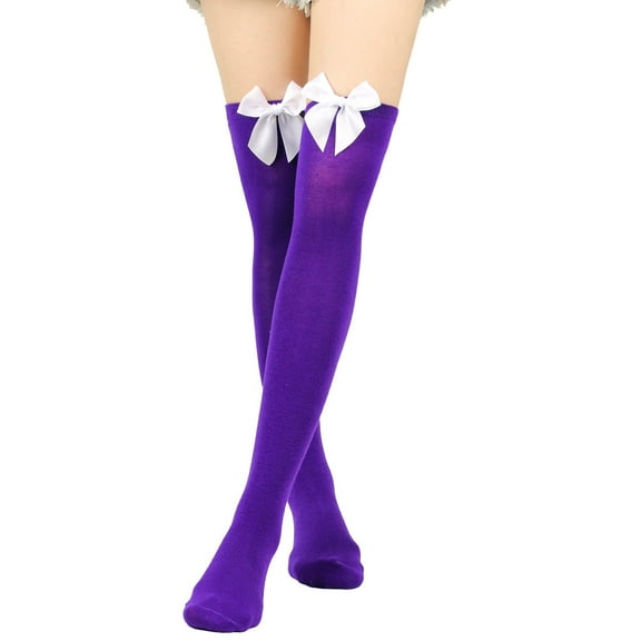 DQRPSEETB Womens Long Socks Bowknot Pure Color Socks Thigh High Socks Over The Knee Socks Festival Christmas Womens Low Cut Socks,Golf Socks Purple
