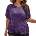 thumbnail image 3 of TKLPEHG Short Sleeve Tops for Women Loose Going Out Tops Round Neck Ruched Tshirts Short Sleeve T Shirts Casual Lightweight Summer Solid Color Blouse(Purple,L), 3 of 6