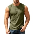 thumbnail image 3 of Eltusu Men's Tank Tops with Pockets, Button Basic Sleeveless Crew Neck Muscle Shirts Army Green Size 2XL, 3 of 7