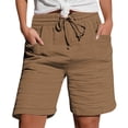 thumbnail image 1 of QATAINLAV Women's Casual Lightweight Linen Shorts with Pockets Drawstring Mid Rise Straight Leg Beach Shorts Brown M Fall Savings, 1 of 6