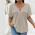 thumbnail image 2 of Diufon Women's Knit Short Sleeve Tops Casual Zipper V Neck Shirt Summer Solid Color Pocket Tunic, 2 of 4