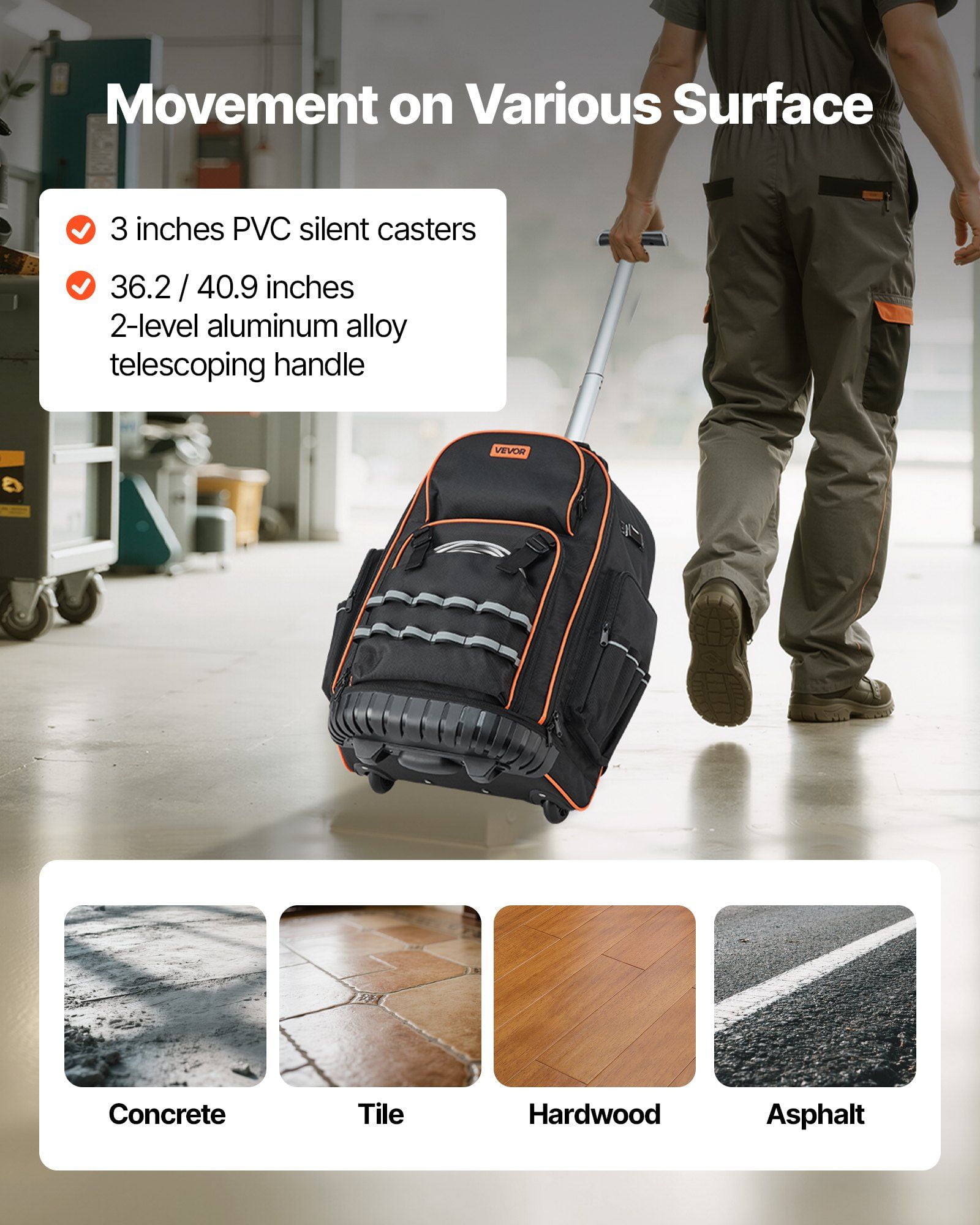 Rolling Tool Backpack with 72 Pockets Heavy Duty 2-in-1 Roller Tool Bag on Wheels, Adjustable Aluminum Handle, Water-Resistant Oxford Fabric, Large Capacity 110 lbs, Smooth Mobility for Electricians