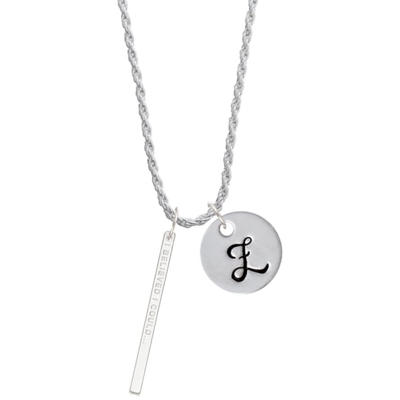 Delight Jewelry Silvertone I Believed I Could Thin Bar Silvertone Script Initial Disc - Z - Charm Necklace, 20"+3"