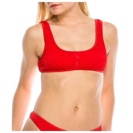 Kendall + Kylie RED Henley Bikini Swim Top, US X-Large