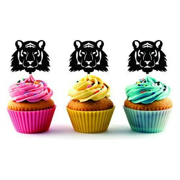 Whimsical Practicality's Tiger Head Silhouette Acrylic Cupcake Toppers 12 pcs