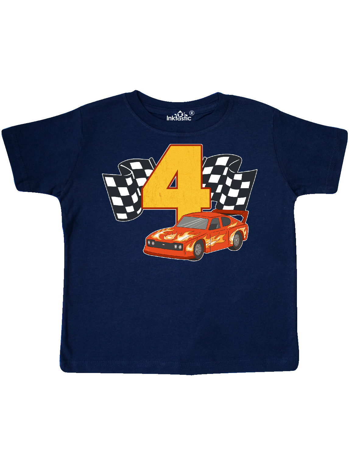 Inktastic Number Four Race Car Toddler Short Sleeve TShirt Unisex Navy