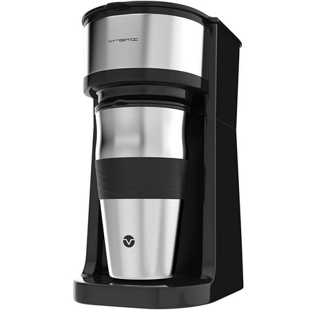 Vremi Single Cup Coffee Maker - includes 14 oz Travel Coffee Mug and Reusable Filter - Personal 1 Cup Drip Coffee Maker to Brew Ground Beans - Black and Silver Single Serve One Cup Coffee (Best Bean To Cup Coffee Maker)
