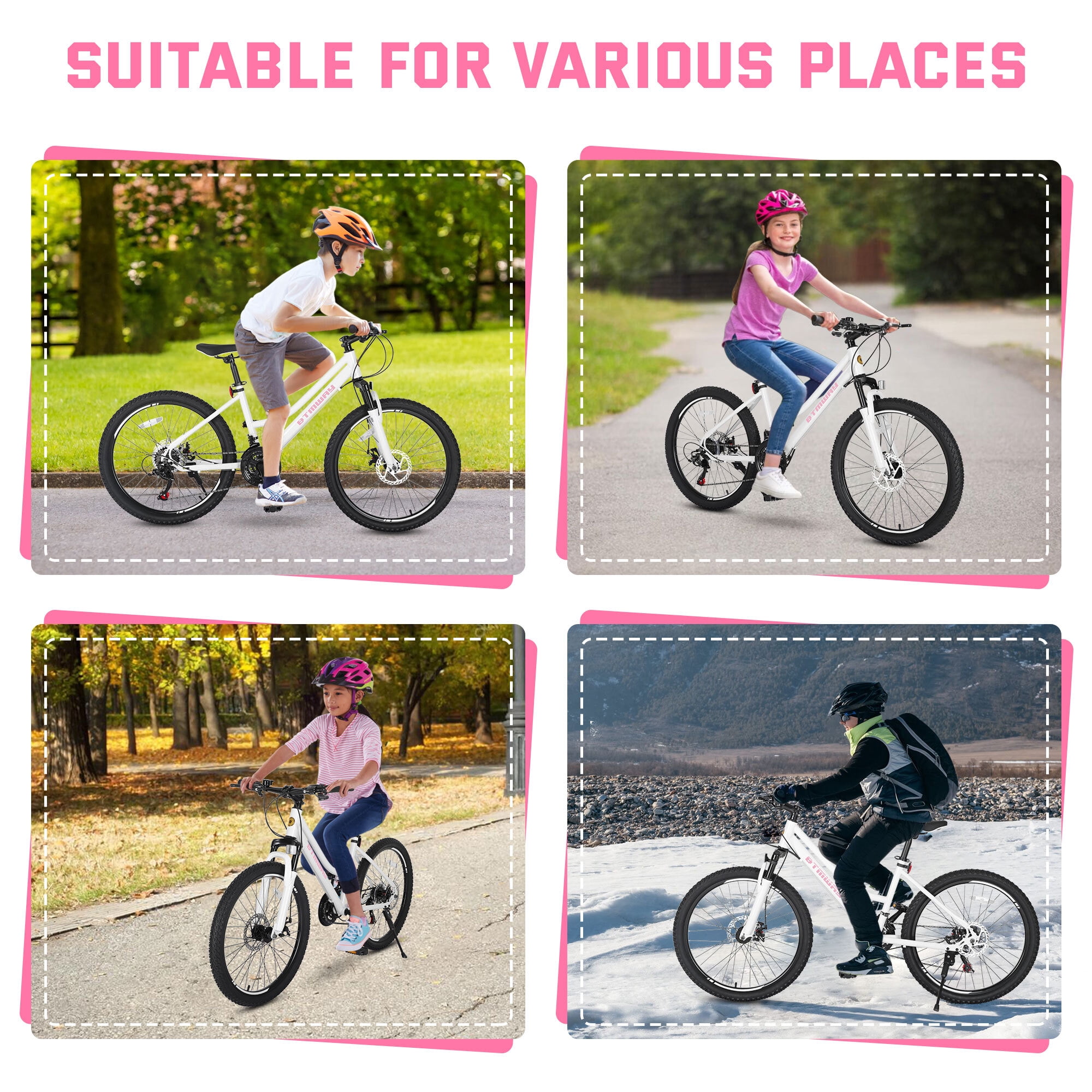 SHINPT 24" Mountain Bike for Teenagers and Adult, Mountain Bicycles with Dual Disc Brakes, Shimano 21 Speeds Bicycles for Men Women, Adult Bicycle with Comfort Saddle, Commuter Bike
