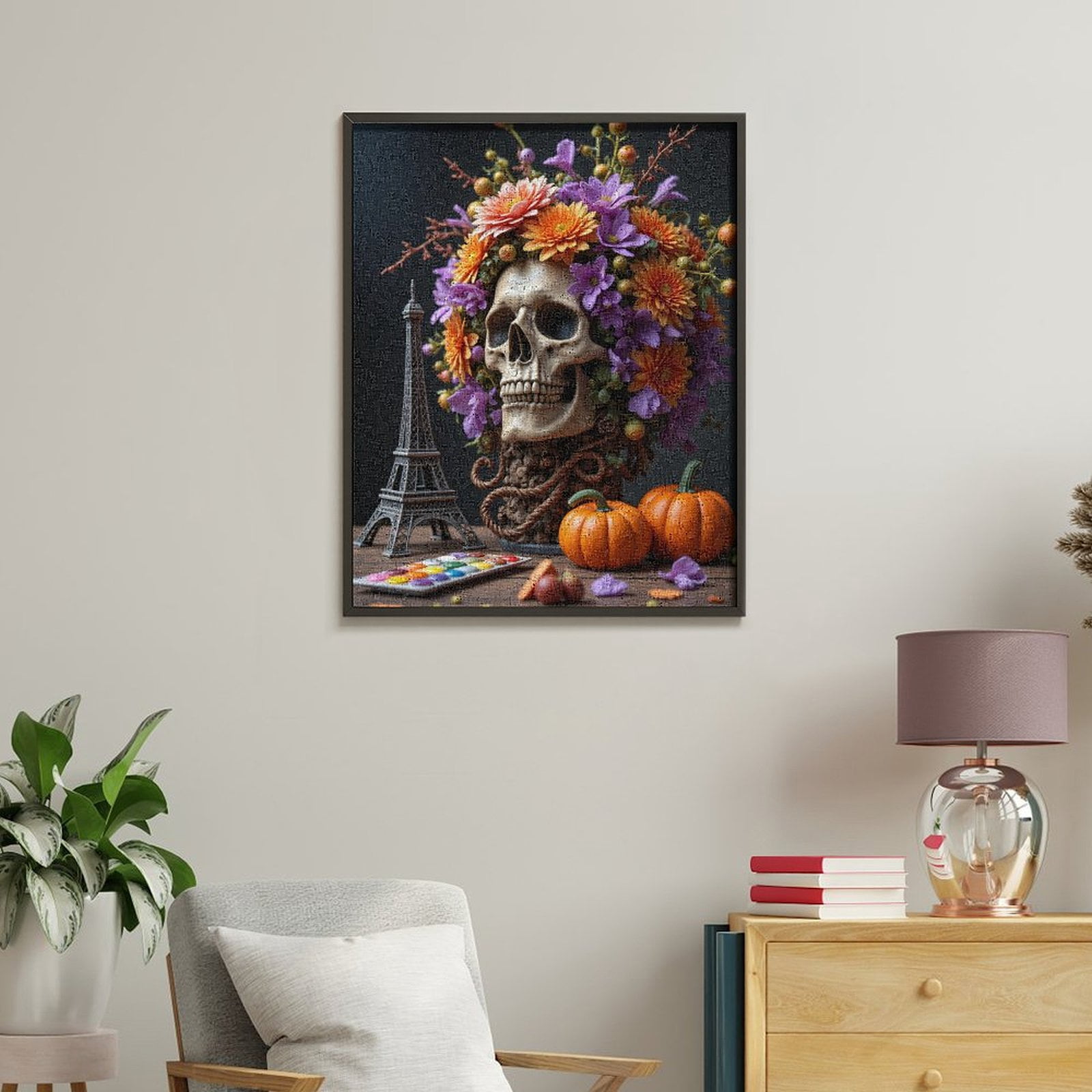 Paint By Numbers Kit for Adults Beginner - Floral Skull Eiffel Pumpkins Art DIY Canvas Painting Kits for Adults, Frameless Paint By Number for Adults for Home Wall Decor 16x20 Inch