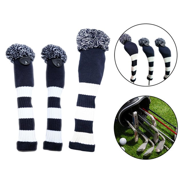 Funda para la cabeza para golf Sharpla Driver 3 piezas con pompón de punto con etiqueta numérica para hombres Cubierta de la cabeza del palo de golf