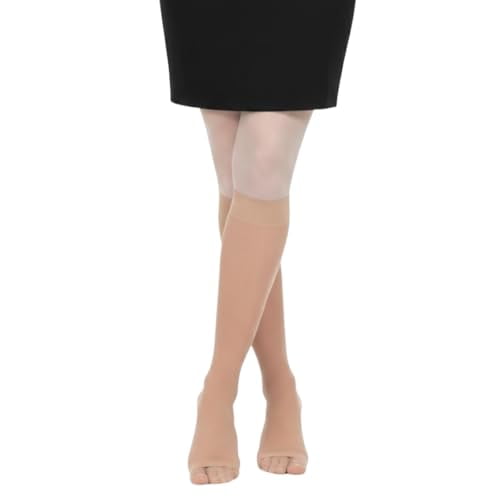 Actifi 8-15 mmHg Sheer Compression Stockings for Women – Open Toe Knee High Support Hose, Soft Top Band, Mild Leg Comfort & Daily Wear