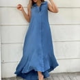 thumbnail image 2 of Birdeem Mode Femmes Printemps/été Robe Décontractée Col en V Unie Bouton Sans Manches, 2 of 7