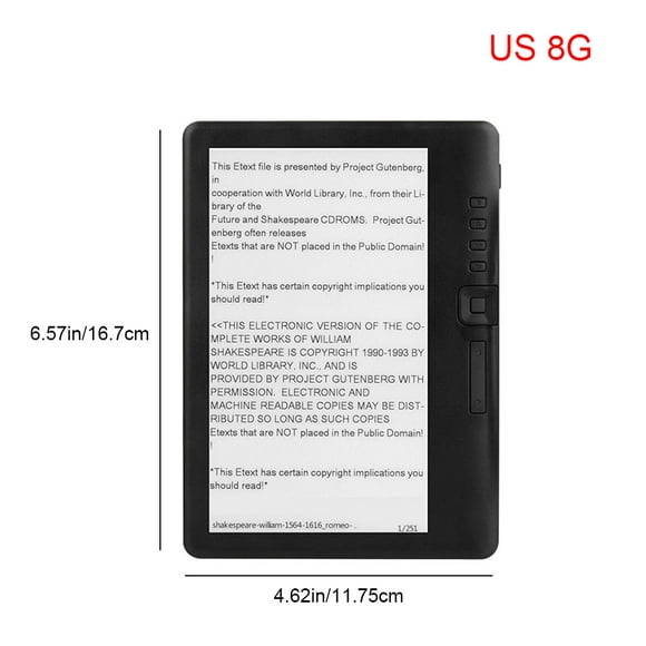 E-book Reader with 7-inch HD TFT Screen Digital MP3 Audio Music Player Tablet Black,8GB,US Plug
