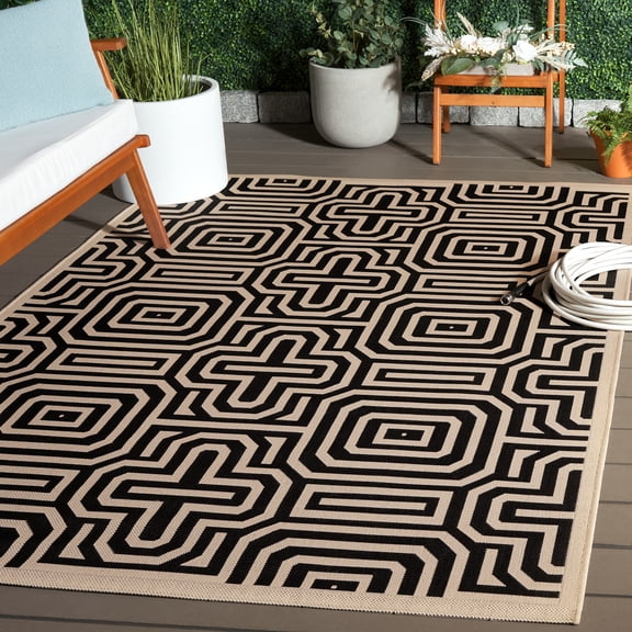 Safavieh Courtyard Holly Geometric Indoor/Outdoor Area Rug, Sand/Black, 4' x 5'7"
