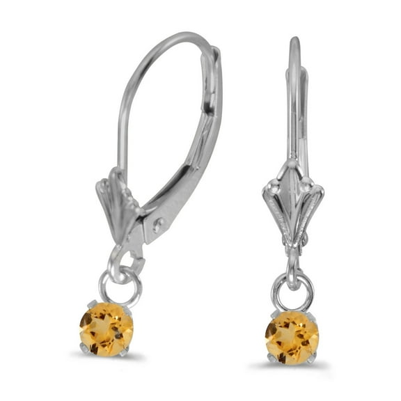 14k White Gold Round Citrine Lever-back Earrings