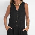 thumbnail image 3 of LEKWK Linen Sets for Women 2 Piece Sleeveless V Neck Button Down Vest and Wide Leg Pants with Pockets Matching Work Business Office Casual Outfits, 3 of 7