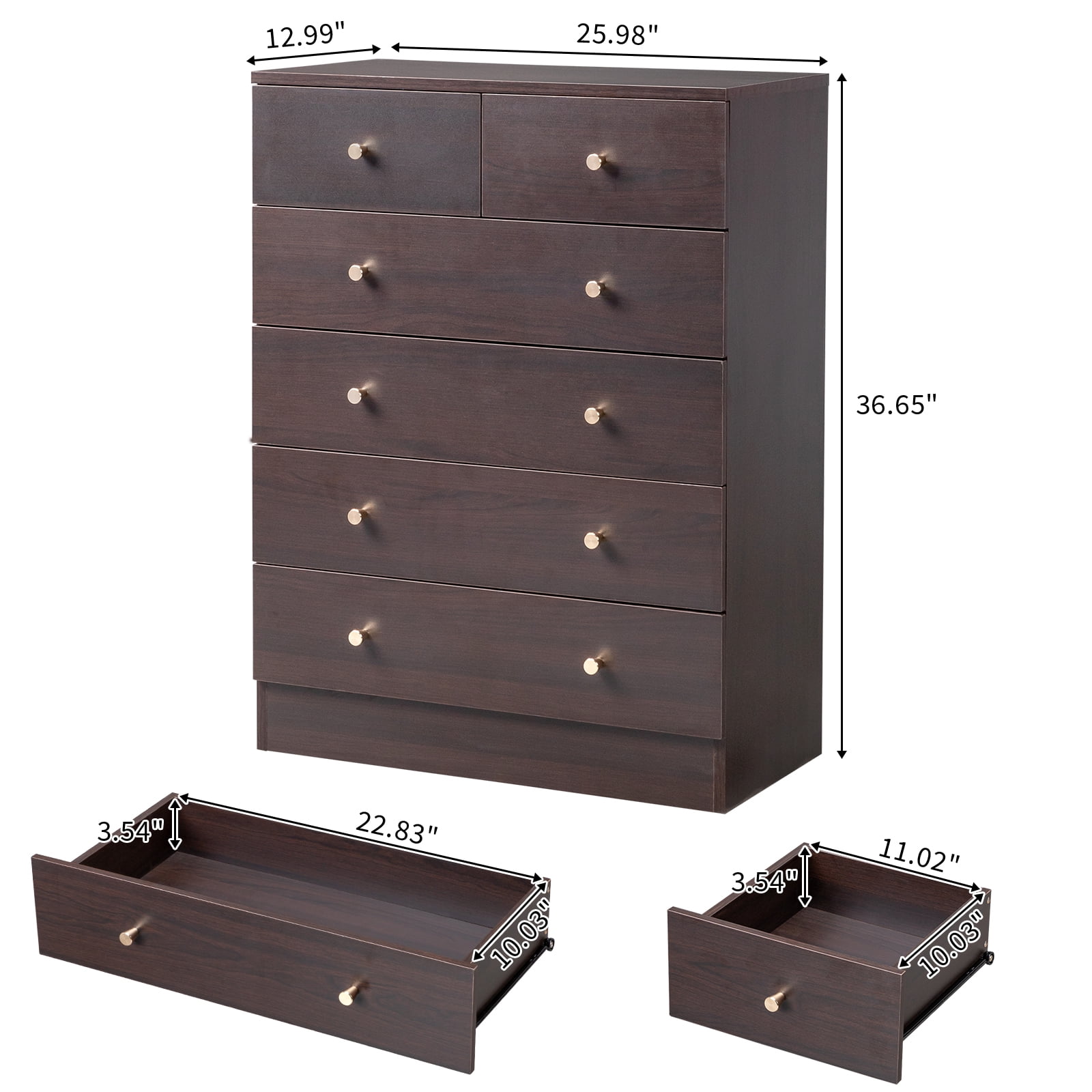 Ktaxon 6 Drawers Dresser Chests for Bedroom, Wood Chset of Drawers,Dressers Organizer for Bedroom, Living Room,Hallway, Brown