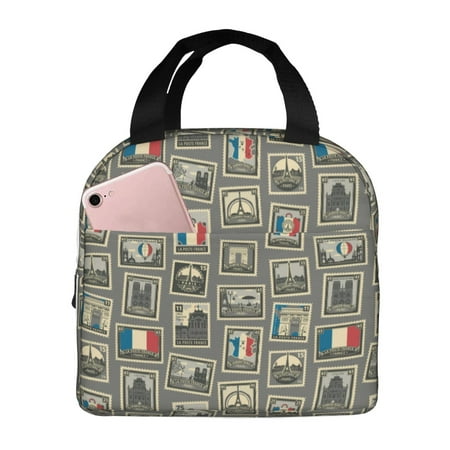 Insulated Lunch Bag for Women Men - france Stamp Pattern Leakproof Cooler Lunch Box for Women Men  Lunch Tote Bags for Work School Picnic Travel