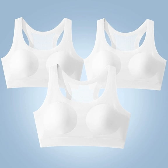 3 Pack Teen Girls Sports Bra Seamless Wireless Training Bras with Removable Padding Bralette Cropped Tops Seamless Sport Bra White 15-17Y