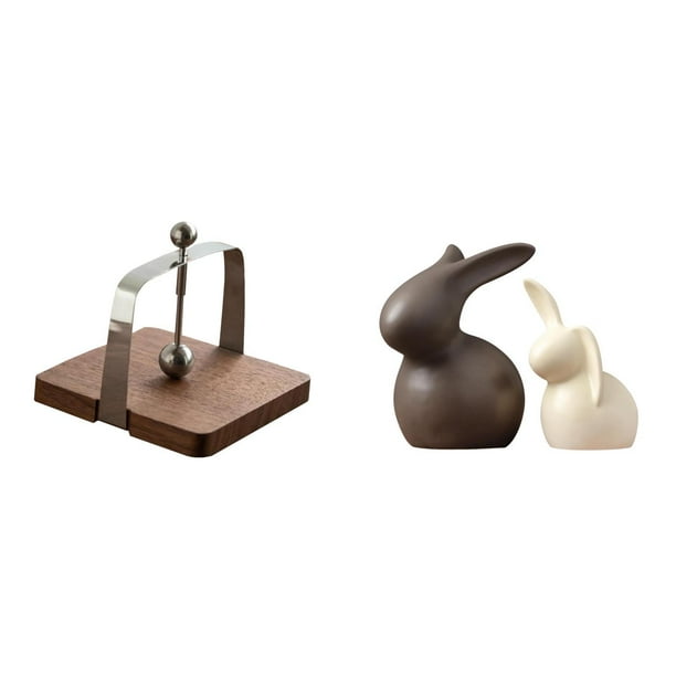 Servilletero De Cerámica Con Forma De Conejo, Dispensador De Pañuelos, Organizador Con Base De Madera, Estatua De Porcelana, Decoración De Pascua Para Cocina, Oficina, Comedor, Mesa, Hogar Y