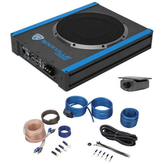 Rockville USS10 10" 800w Slim Under-Seat Powered Car/Truck Subwoofer Sub Amp Kit