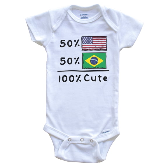 50% American 50% Brazilian 100% Cute Brazil USA Flags Baby Bodysuit, 0-3 Months White