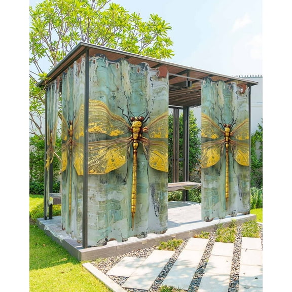 nqOlkjepod Outdoor Curtains for Patio Waterproof, Ombre Dragonfly Outdoor Privacy Panels Grommet, Vintage Abstract Oil Painting Blackout Outside Curtains for Porch/Cabana/Pergola 54"x84", 1 Panel