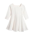 thumbnail image 3 of Wilark Toddler Girls Dress Square Neck Knitting Cotton Casual Long Sleeve Fall A Line Dress White 2 T, 3 of 7