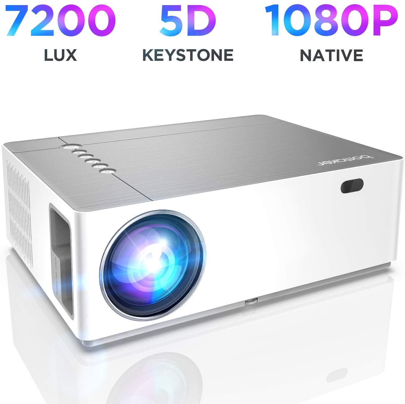 1080p Projector,BOMAKER 7200 Lux 4K Support Ultra HD Video Projectors