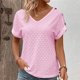 thumbnail image 2 of Blusas de Encaje de Manga Corta con Capucha de Cuello en V, 95% Poliéster 5% Spandex Camiseta de Manga Corta con Capucha, 2 of 7