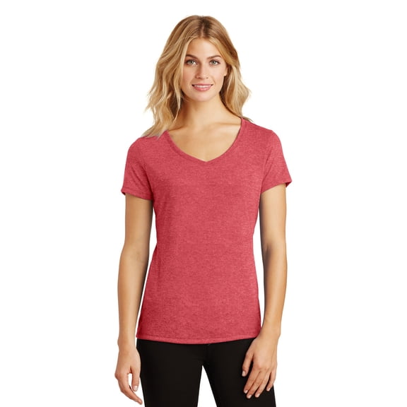 District Made Ladies Perfect Tri V Neck Tee-XS (Red Frost)