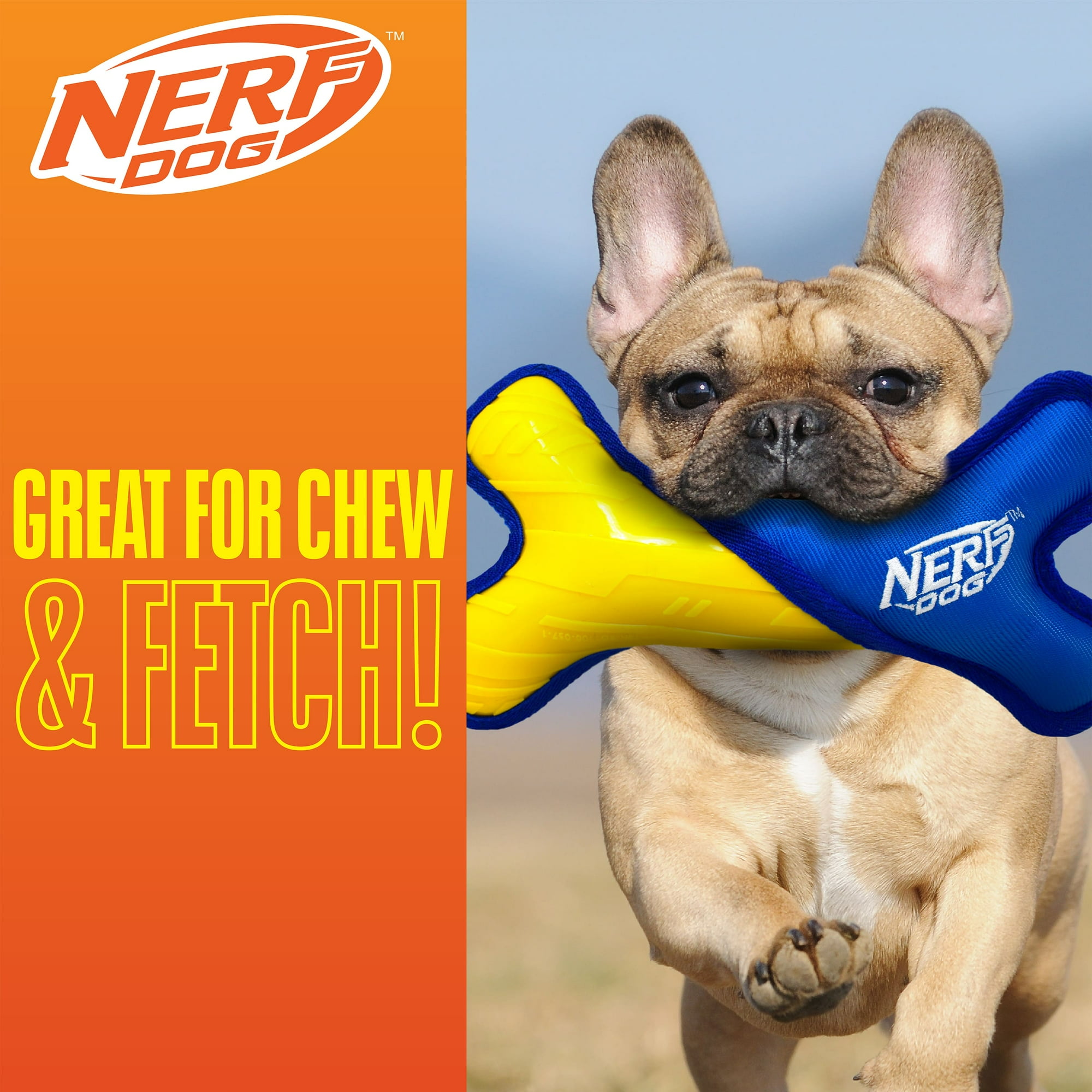 Nerf Dog Solid Tuff Nylon Rubber Bone Dog Toy, 11 inch