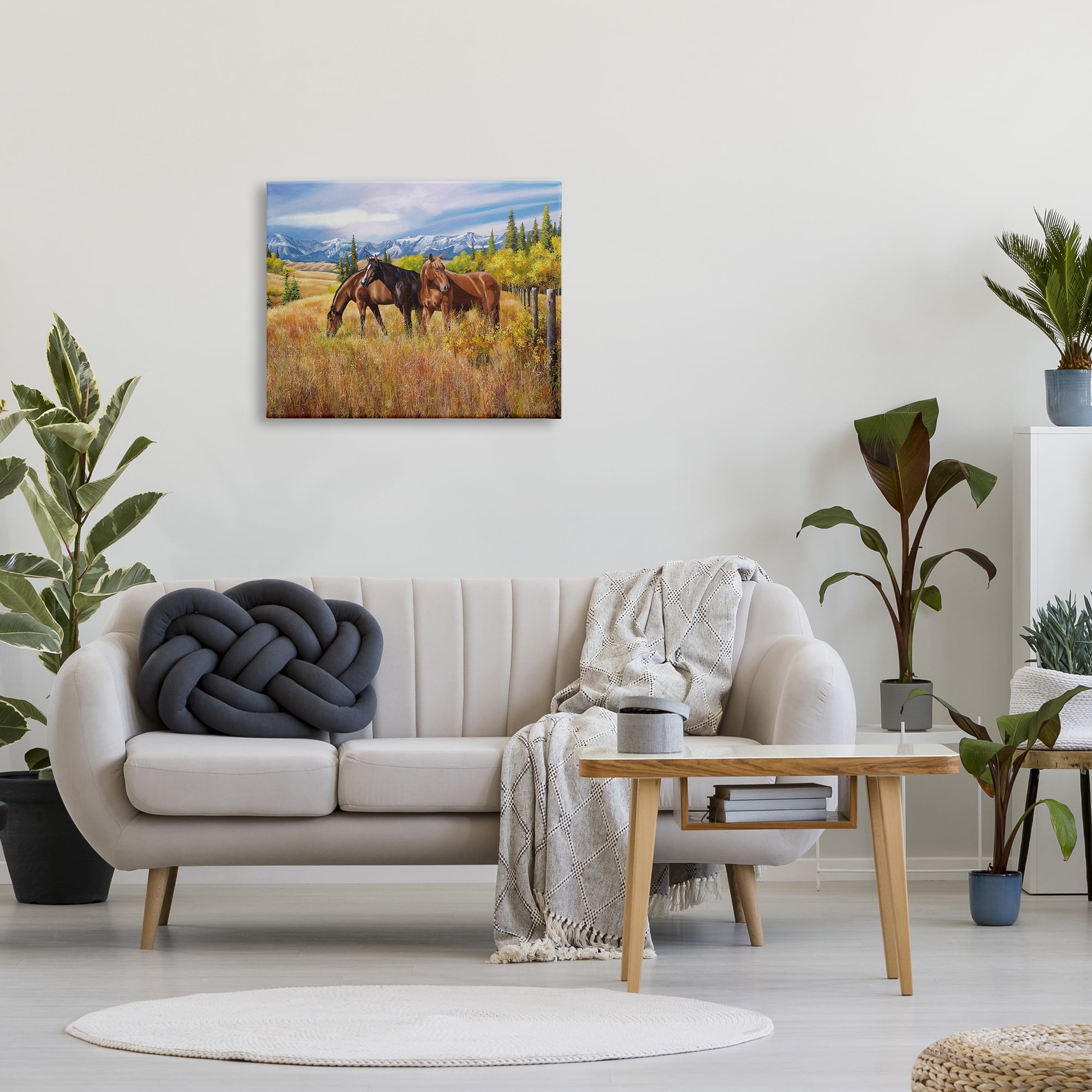 Stupell Industries Horses in Country Pasture Animals & Insects Painting Gallery Wrapped Canvas Print Wall Art, 30 x 24