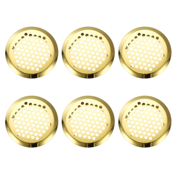 Uxcell 2 Inch (50mm) Circular Air Vents, 6 Pack Stainless Steel Soffit Vent Louver Round Mesh Hole Louver for Kitchen Bathroom Shoe Cabinet Wardrobe, Gold