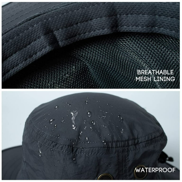  【New Size: L-XXL】 Wide Brim Fishing Sun Hat for Men UPF  50+Waterproof Breathable Safari Hiking Camping Hat for Big/Small Head Dark  Grey : Sports & Outdoors