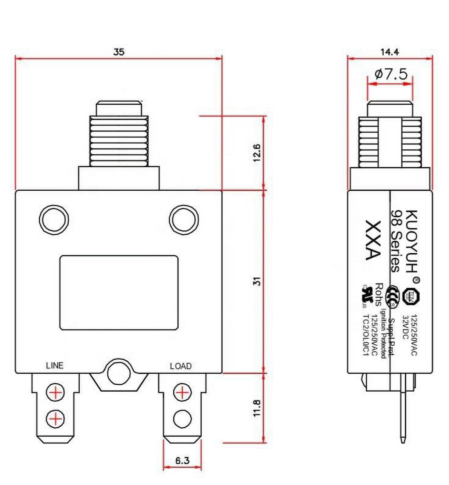 RV Electrical Breaker KUOYUH 5 Amp DC Circuit Breaker – Push-Button Reset, Quick Connect Terminals, Waterproof Button Cover – 5A RV Electrical Breaker KUOYUH 5 Amp DC Circuit Breaker – Push-Button Reset, Quick Connect Terminals, Waterproof Button Cover – 5A